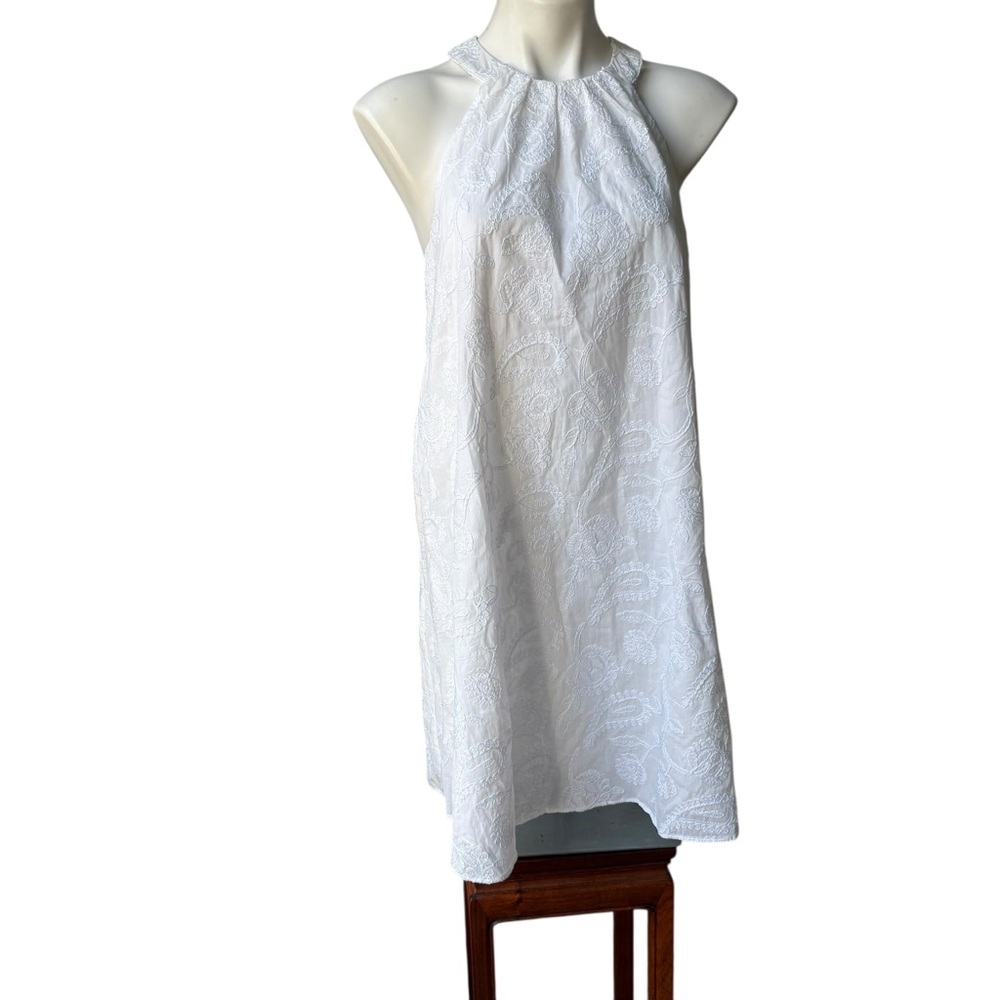 NWT, Loft White Embroidered Halter Swing Dress, Sz M - Picture 9 of 16